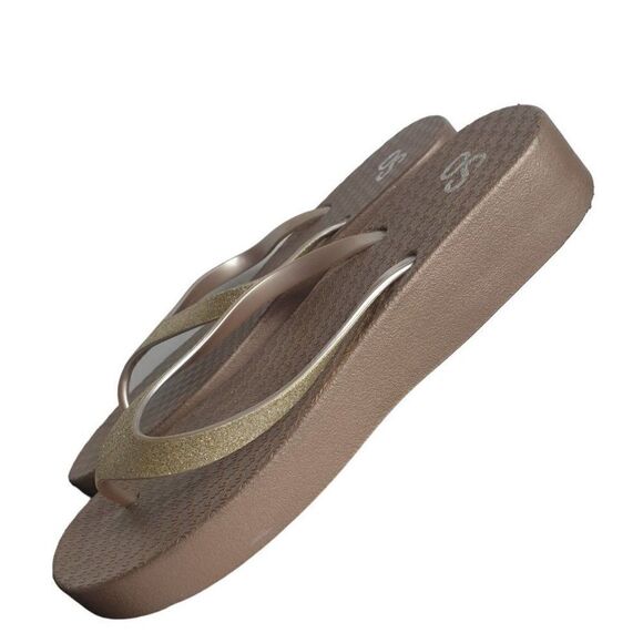 Women's Gold Flip-Flops 11 Toe Post Platform Rose Gold Summer Sandals Sz 11 NWOT - Picture 6 of 9